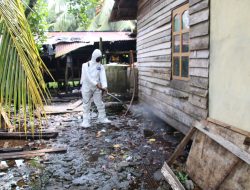 Cegah PMK, Satgas Ops Aman Nusa II Polda Kalbar Semprotkan Disinfektan di Kandang Ternak Warga