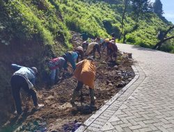 Bersama Warga, Kades Sandi Giat Kerja Bakti di Jalan Yang Baru di Paving Block