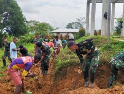 Membangun Gereja, Satgas Pamtas Yonif Raider 142/KJ Gotong Royong Buat Lubang Pondasi