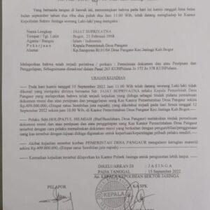 Kades Jajat supriyatna Polisikan Oknum Bendahara Pembawa Kabur Uang Ratusan Juta Rupiah