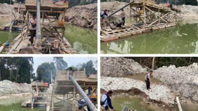 Polsek Singingi Tertibkan Empat Unit Rakit PETI di Desa Kebun Lado 
