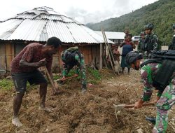 Satgas Yonif RK 115/ML Buka Lahan Untuk Berkebun Bersama Masyarakat Kampung Tirineri