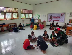 Satgas Yonif 122/TS Bersama Forum Indonesia Muda Kota Jayapura Ajarkan Wawasan Kebangsaan Kepada Murid SD Negeri Mosso