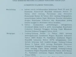Pj. Gubernur Sulawesi Tenggara Tandatangani Surat Keputusan Upah Minimum Provinsi Tahun 2024