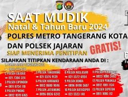 Mudik Nataru 2024, Warga Bisa Titip Kendaraan Gratis di Polres Metro Tangerang Kota dan Kantor Polsek