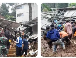 POLSEK CISARUA BERSAMA INSTANSI TERKAIT DAN WARGA SETEMPAT LAKUKAN EVAKUASI KEJADIAN BENCANA LONGSOR DI HEHA WATERFALL CISARUA