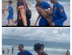 Polairud Polres Sukabumi Bersama Balawisata Berhasil Selamatkan Wisatawan Yang Nyaris Tenggelam Di pantai Selatan