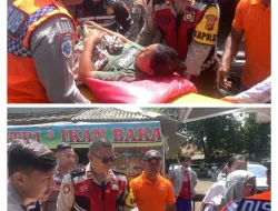 Petugas Pos PAM Polres Sukabumi Evakuasi Bumil Dari Mobil Pick Up ke Ambulance Menuju RS