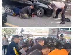 Momen Anggota dan Warga Gotong Royong Pindahkan Mobil Mogok Di Sekitar Pos Pam Balai Desa Citepus