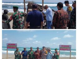 Demi Keselamatan Masyarakat Kodim 0622/ Kab.Sukabumi Memasang Plang Larangan Aktivitas di Pantai Tegalbuleud