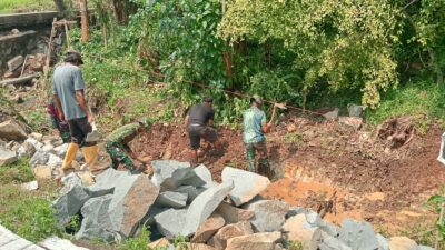 Satgas TMMD Ke-126 Kejar Pengerjaan Tanggul Penahan Tebing di Desa Nagacipta untuk Cegah Longsor
