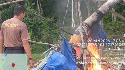 Tindak Lanjuti Laporan Masyarakat via Call Center 110, Polres Kuansing Tertibkan 3 Rakit PETI di Munsalo