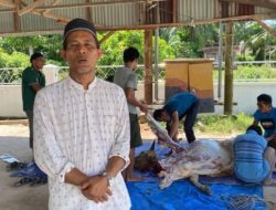 Kapolsek Bangko Pusako Serahkan dan Hadiri Pemotongan Hewan Qurban Bantuan Kapolda Riau di Sei Manasib
