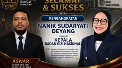 Aswar Ketua DPD KJNI Sulsel Ucapkan Selamat Atas Pengangkatan Nanik Sudaryati Deyang Sebagai Kepala Badan Gizi Nasional