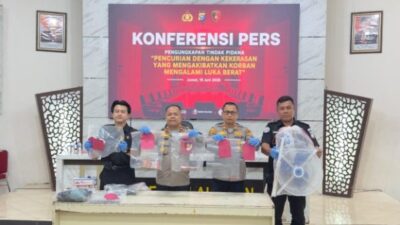 Polres Pelalawan Gelar Konferensi Pers Kasus Perampokan Sadis Disertai Kekerasan di Desa Kiyap Jaya