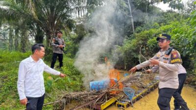 Polsek Singingi Tertibkan 2 Rakit PETI di Desa Kebun Lado
