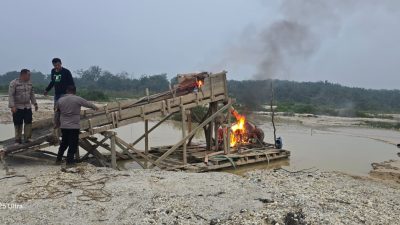 Dua Rakit PETI Tidak Beroperasi di Kebun Lado Ditertibkan Polsek Singingi